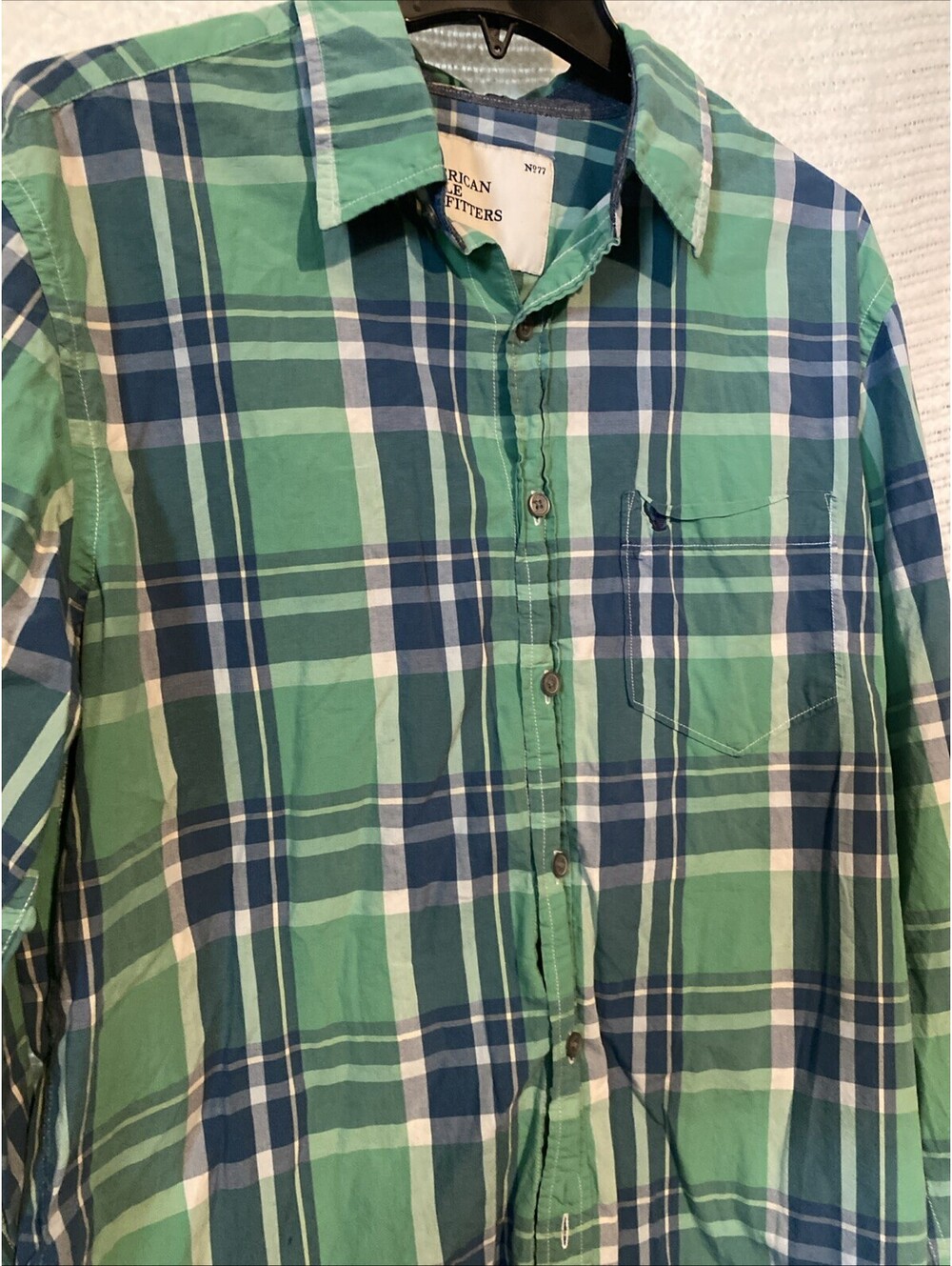 American Eagle Heritage Classic Fit Flannel Shirt Men L, Green Plaid Cotton